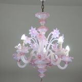Extraordinary Murano Glass Chandelier adorned with Pink Flowers