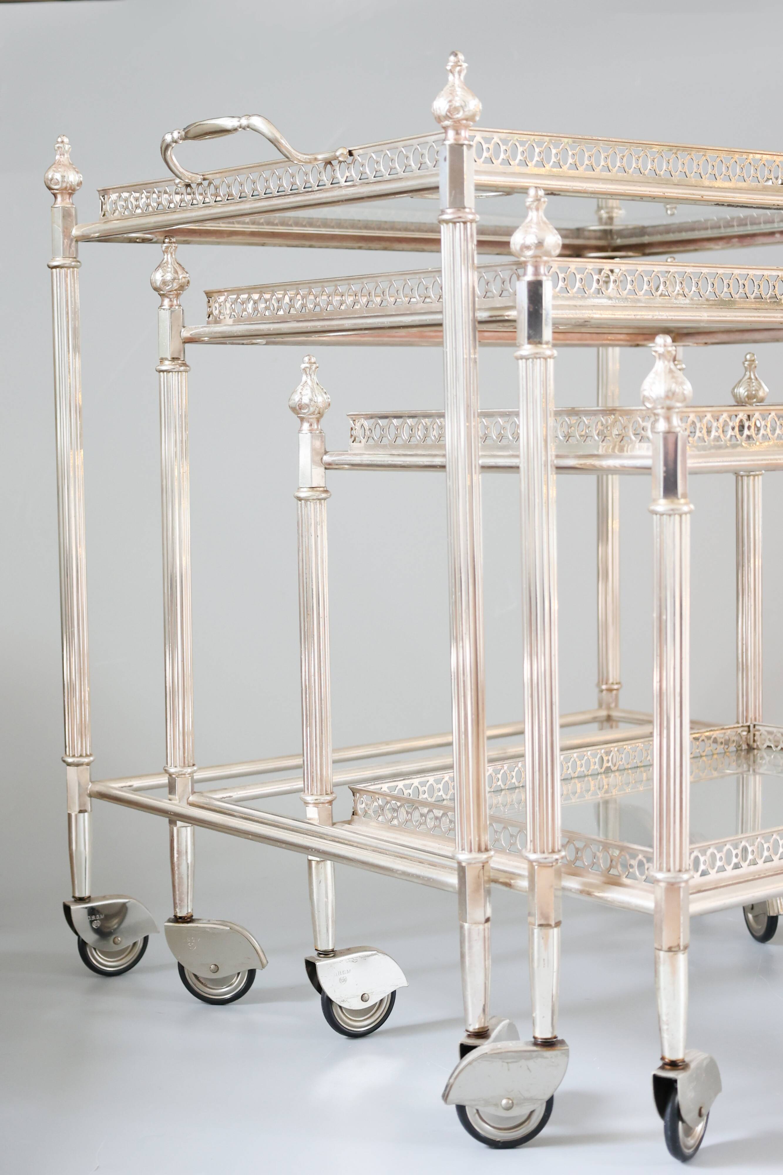 French neoclassical style nest of bar carts, 1960s.