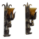 Pair Hand Forged Wrought Iron Medieval Style Wall Lights Amber Glass Shades