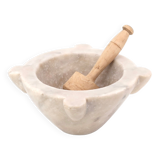 Marble mortar and wooden pestle, nineteenth century