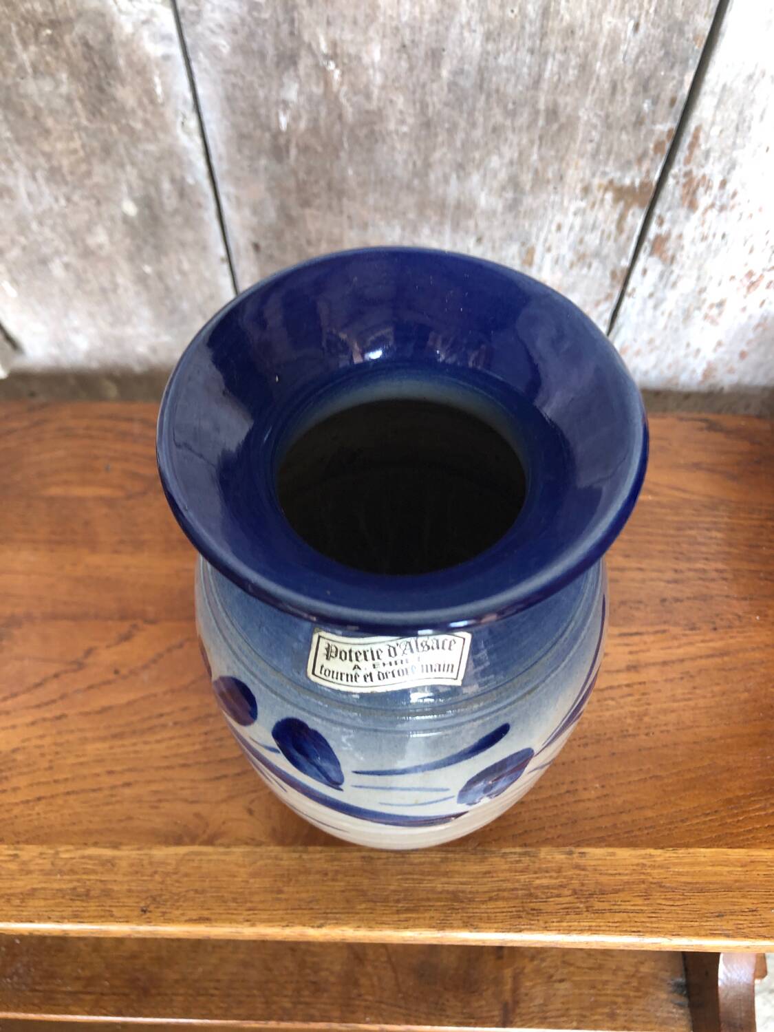 Old Alsace Vase ANNE EHRET Gray Blue Sandstone Decor Vintage Flowers #A766