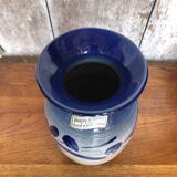 Ancien vase alsacien en grès gris bleuté et décor de fleurs, Anne Ehret