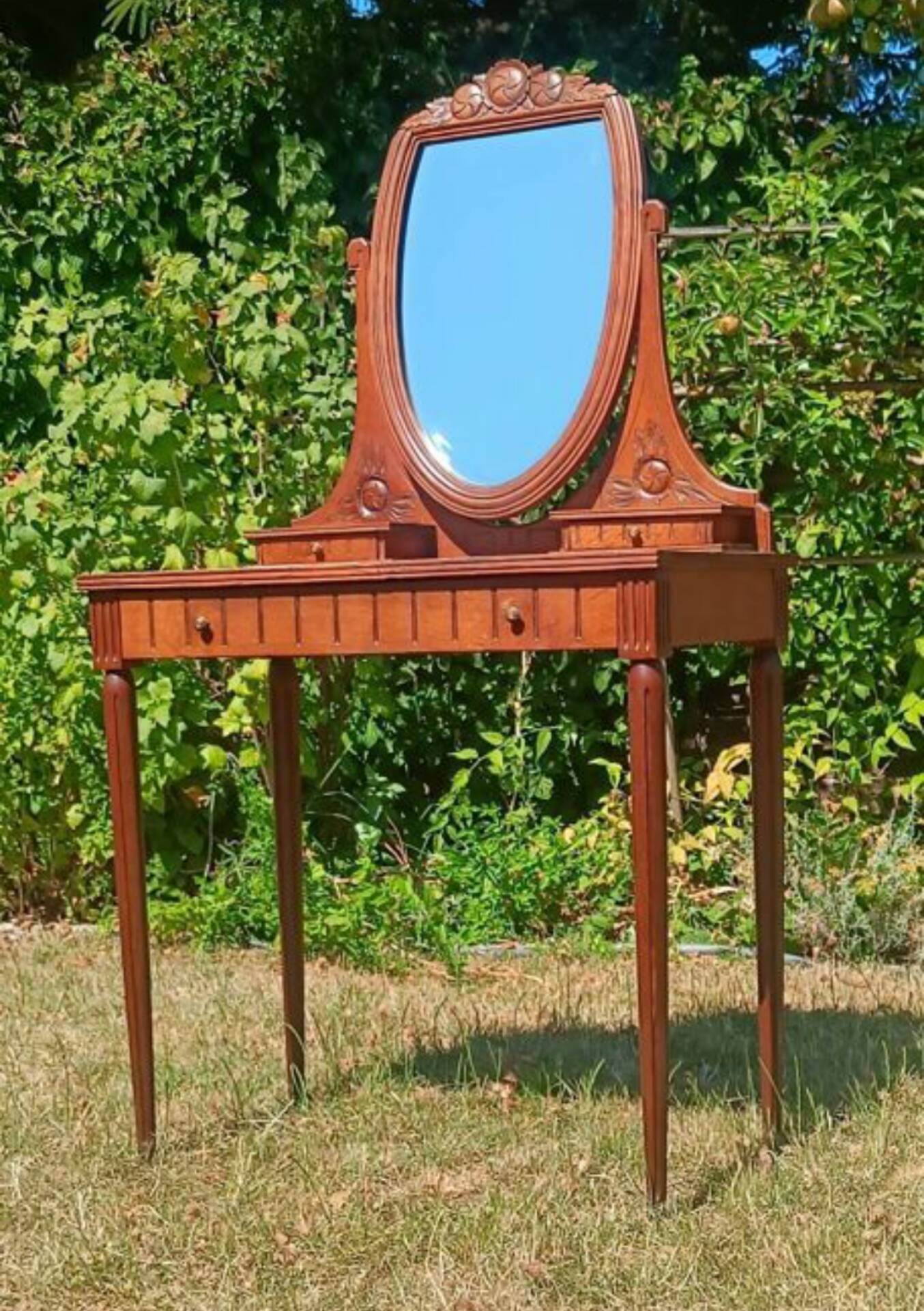 Art Deco dressing table in oak and red marble, 1920s-30s.