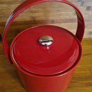 Vintage 1970s red vinyl ice bucket, Georges Briard style, USA