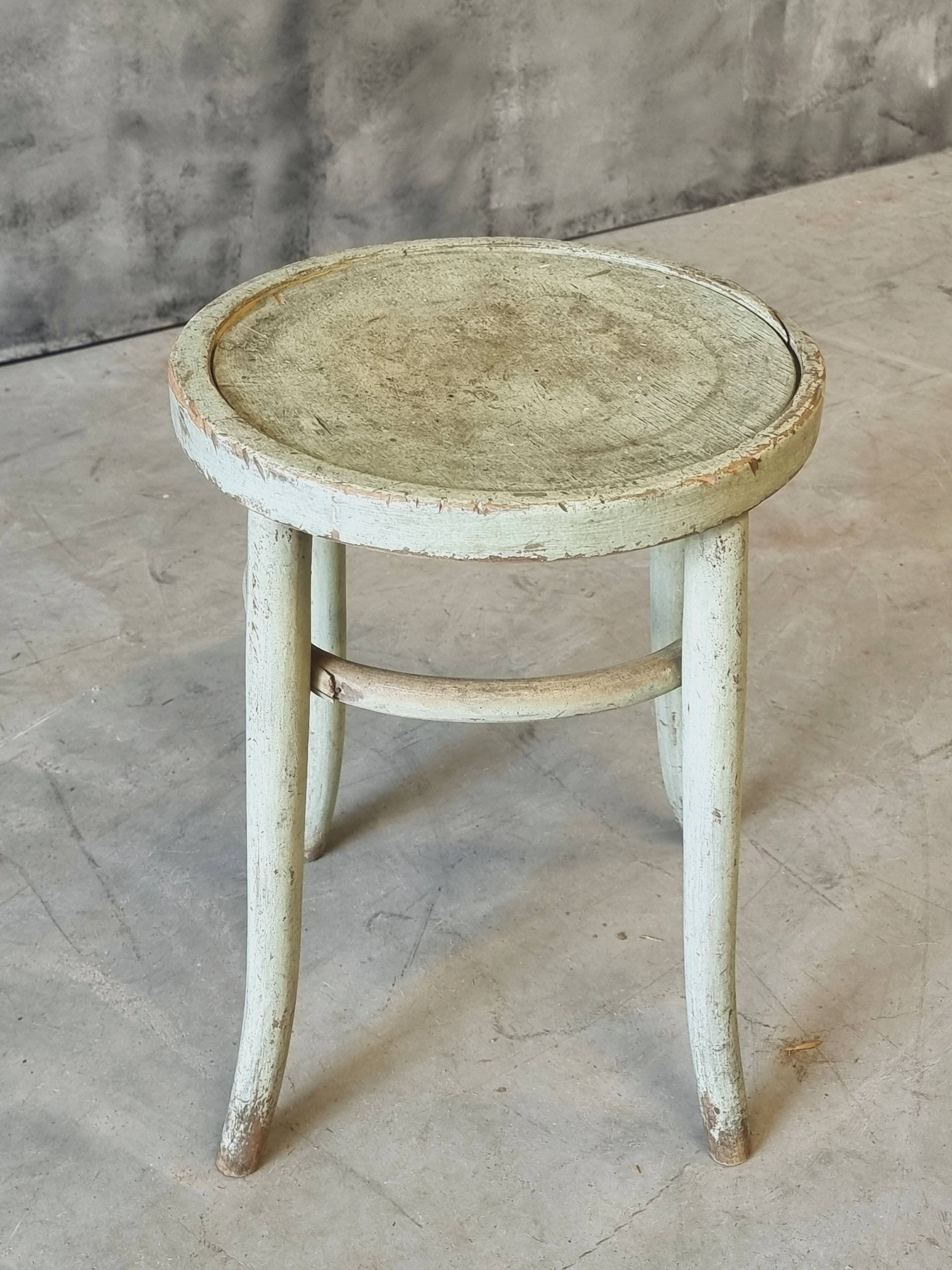 Antique stool side table Thonet style mint green