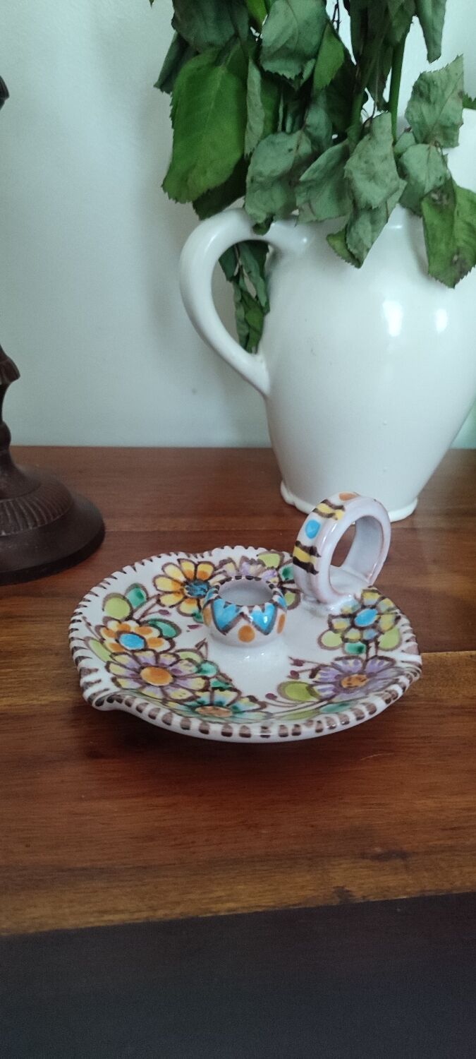 V.Pinto ceramic candle holder, Vietri. floral decor