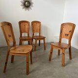 French design pine table and chair set from the 70s brutalist vintage arcs
