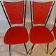 Série de 4 chaises 1950 skaï rouge pieds métal compas
