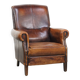 Fauteuil vintage en cuir de mouton avec dossier haut