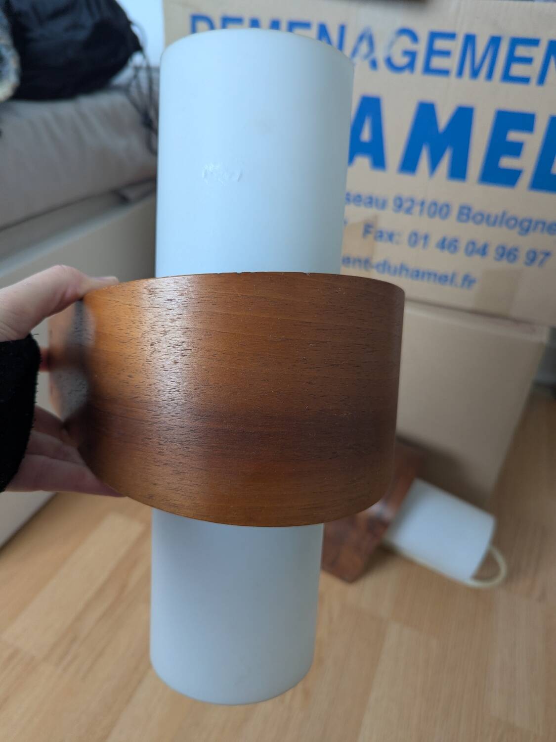 Pair of Louis Kalff NX40 teak and glass wall lights for Philips