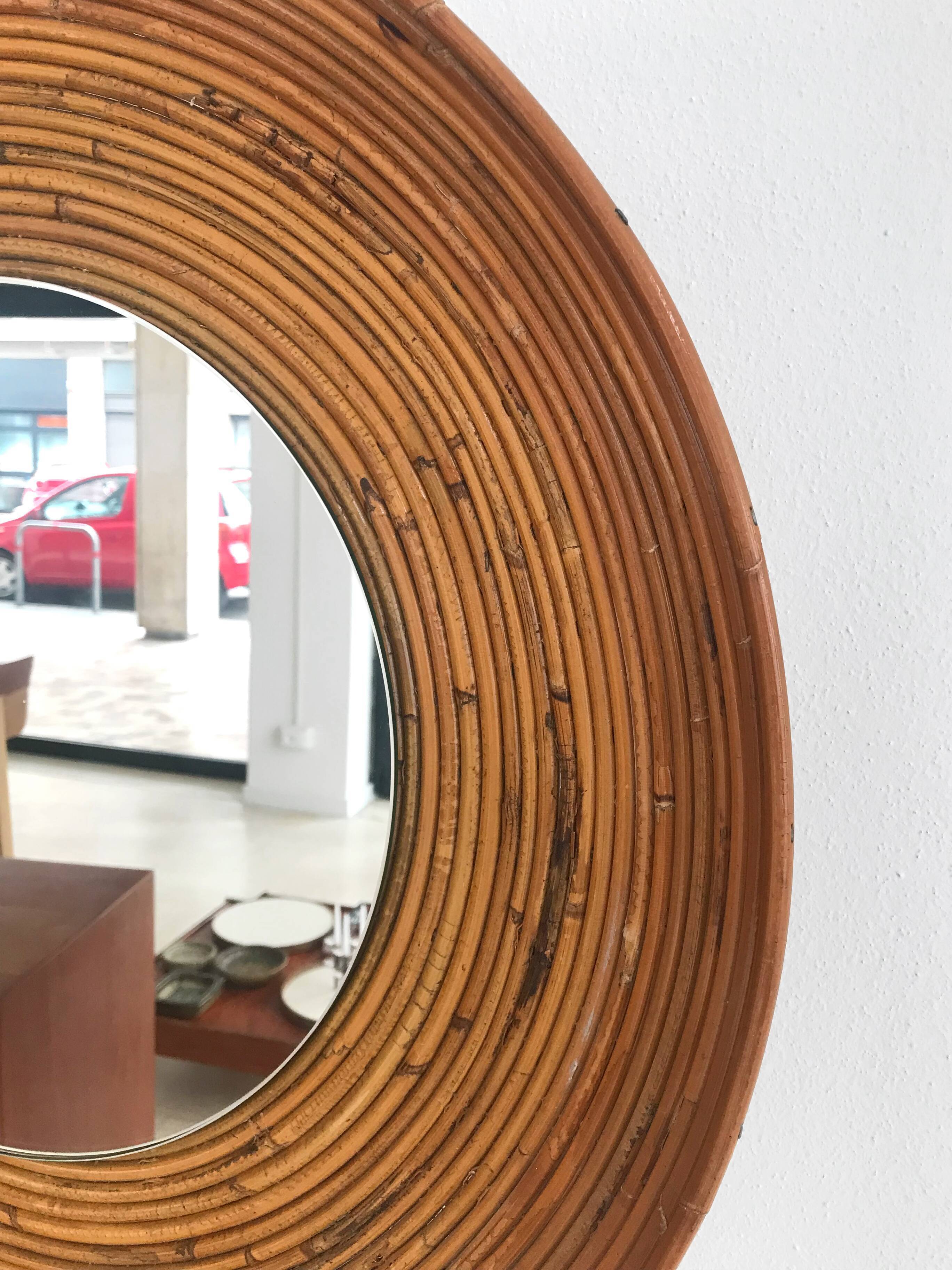 Italian rattan bamboo wall mirror, 1960s, 65 cm