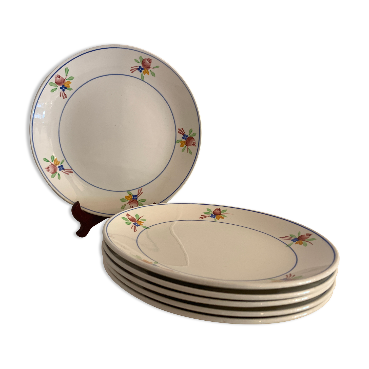 6 Gien dessert plates, Nice model, 1950
