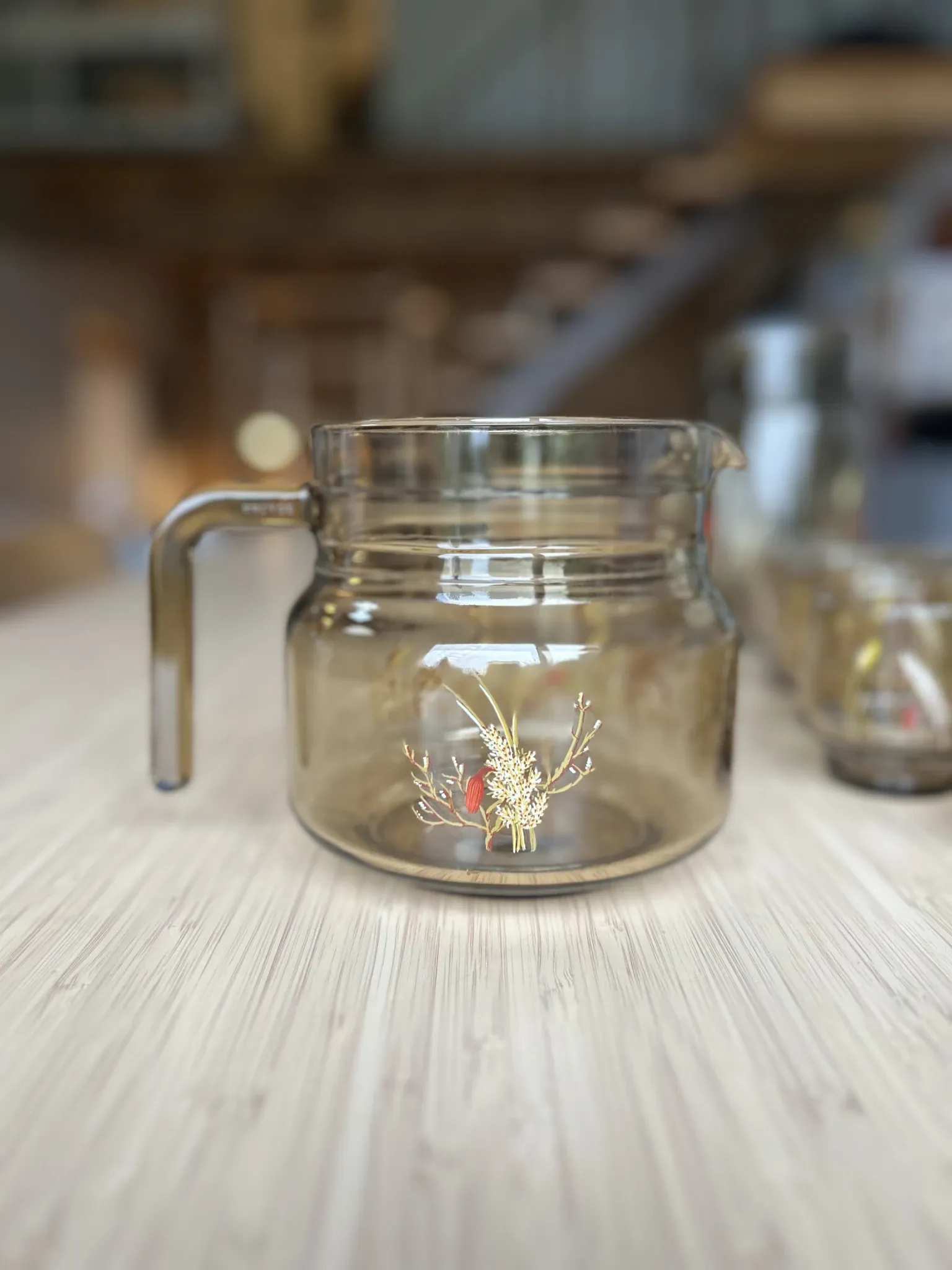 Large vintage orangeade service with smoky glass, country decor from the 70s - 14 pieces.