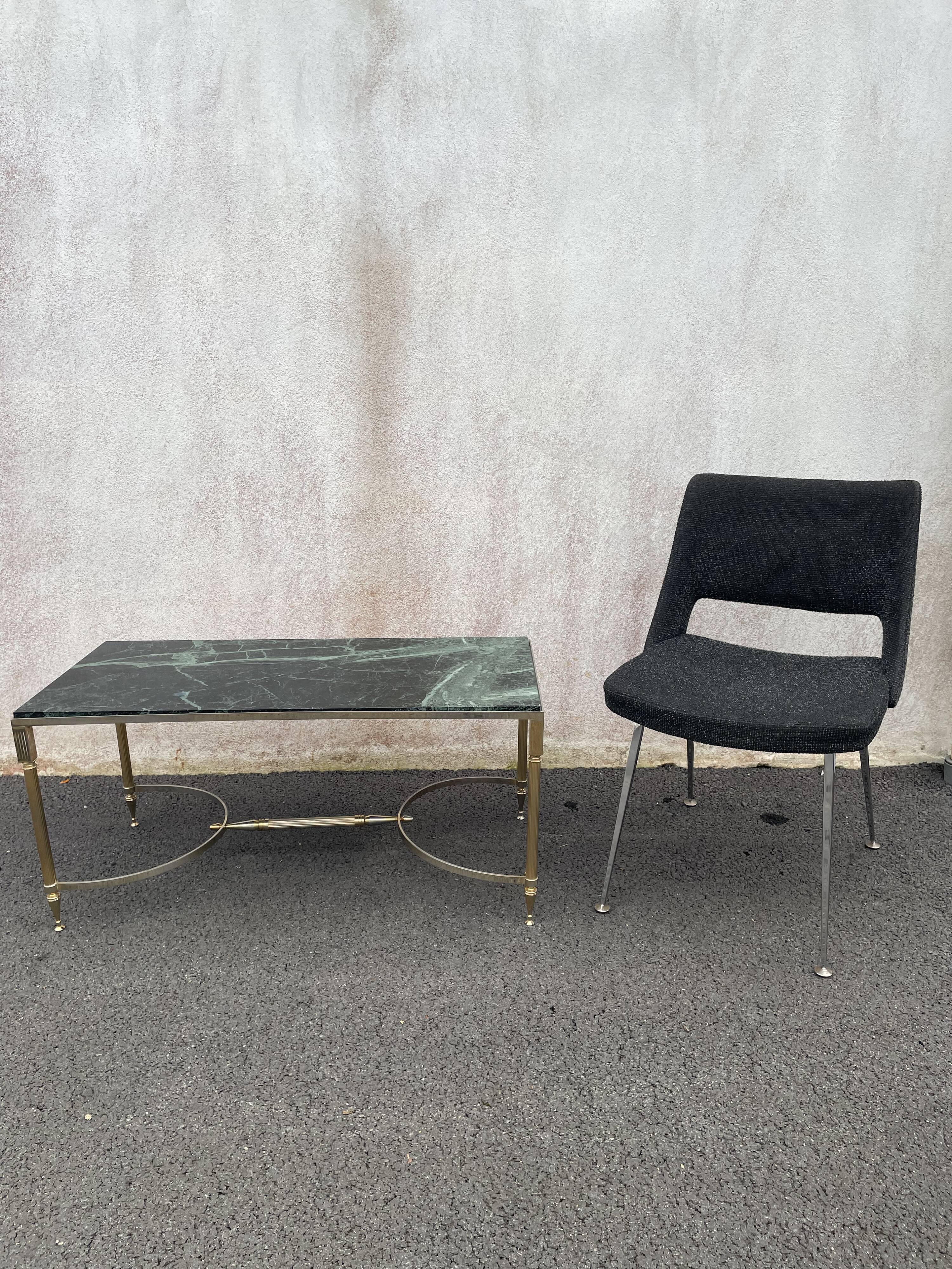 Coffee table in gilded brass and veined green marble