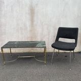 Coffee table in gilded brass and veined green marble
