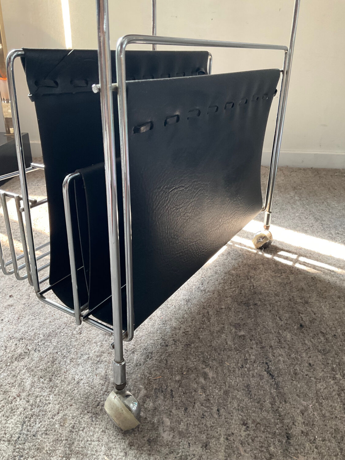 Vintage side table on wheels 60s