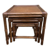 Set of 3 nesting tables, bamboo, vintage, 80s
