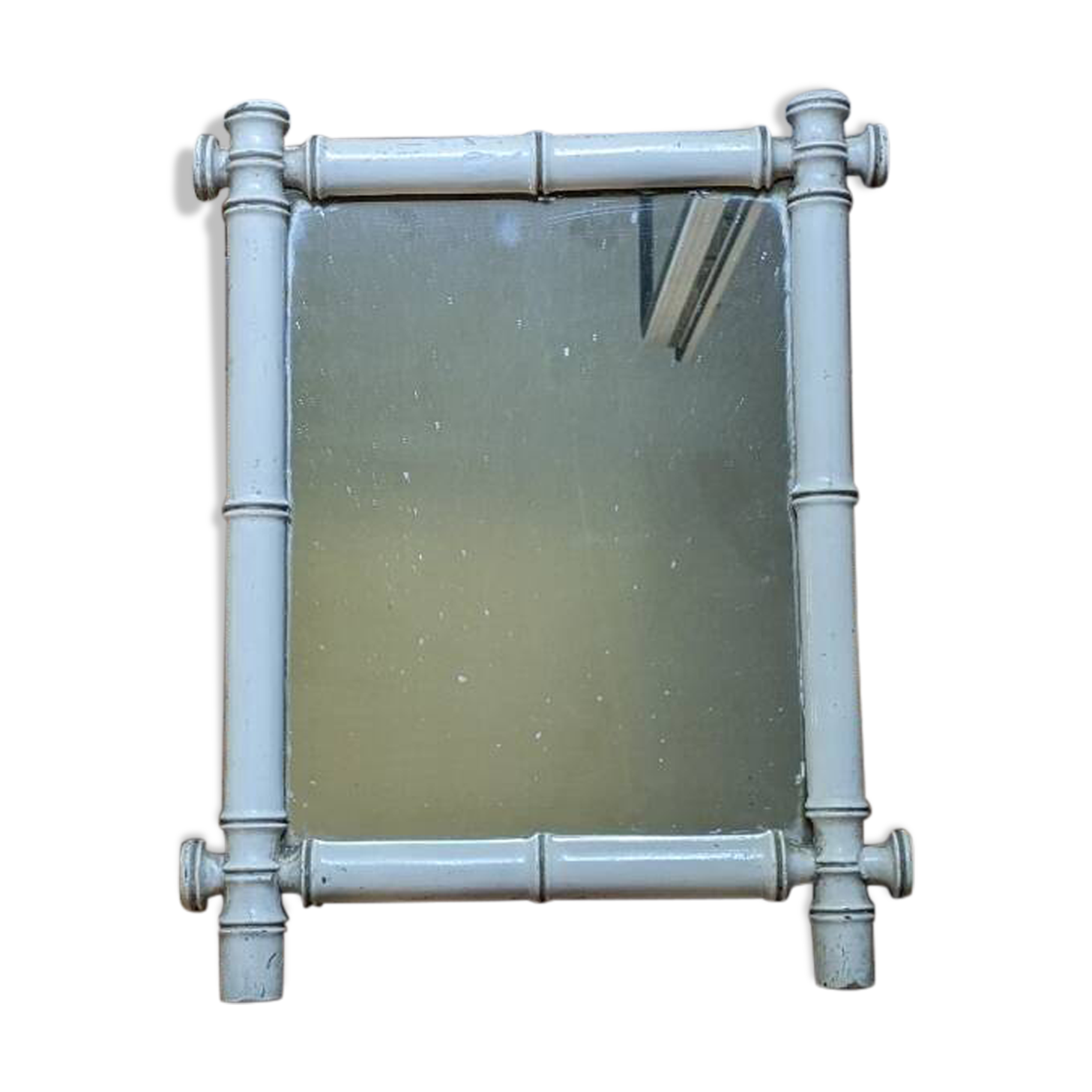 White painted bamboo mirror, vintage bohemian country decor, 50s