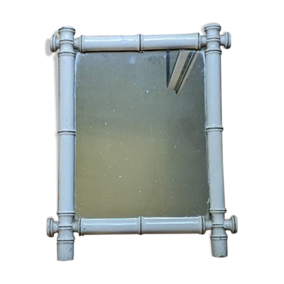 Miroir bambou peint en blanc décoration campagne bohème vintage années 50