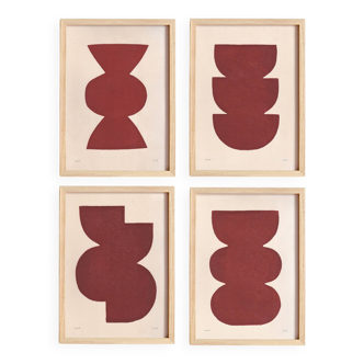 Collection of 4 abstract burgundy paintings signed Eawy