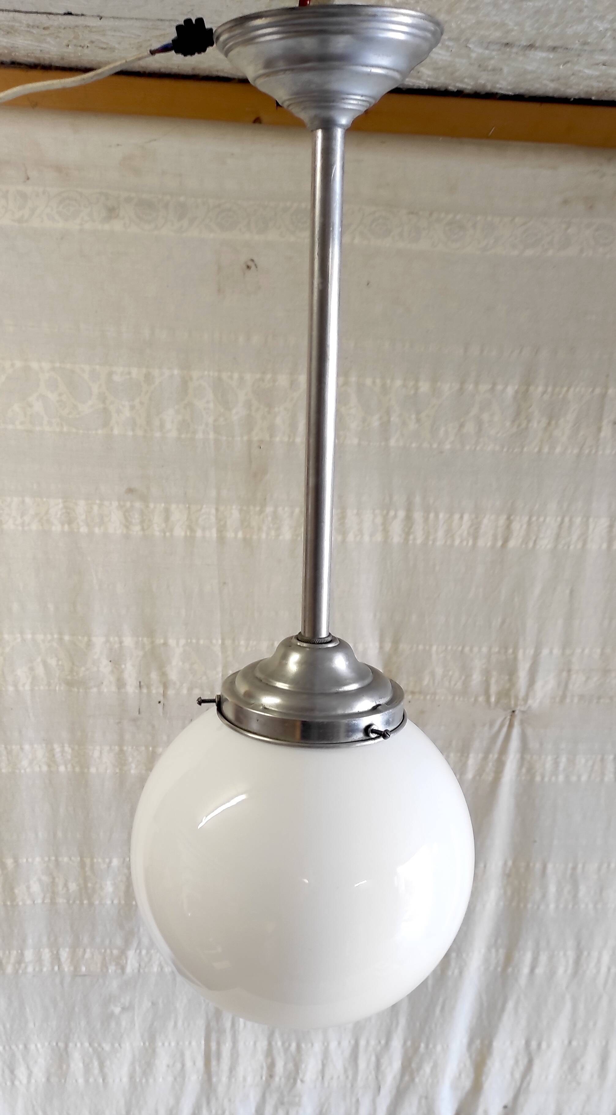 Opaline globe pendant light - mid-20th century