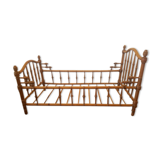 Doll bed of the Napoleon III period in beech and walnut bamboo style