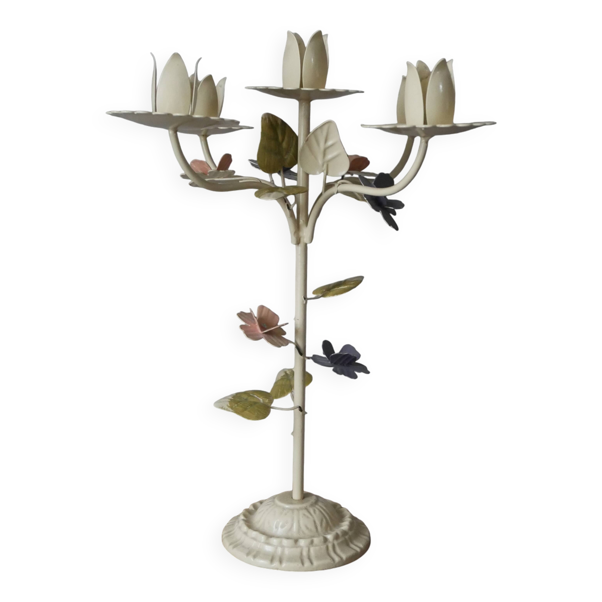 Retro Kitsch Painted Metal Candlestick Candelabra Candle Holder 5 Branches