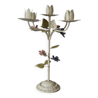 Chandelier métal peint rétro kitsch candélabre bougeoir 5 branches