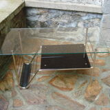 Table basse vintage double plateau verre et structure en métal doré