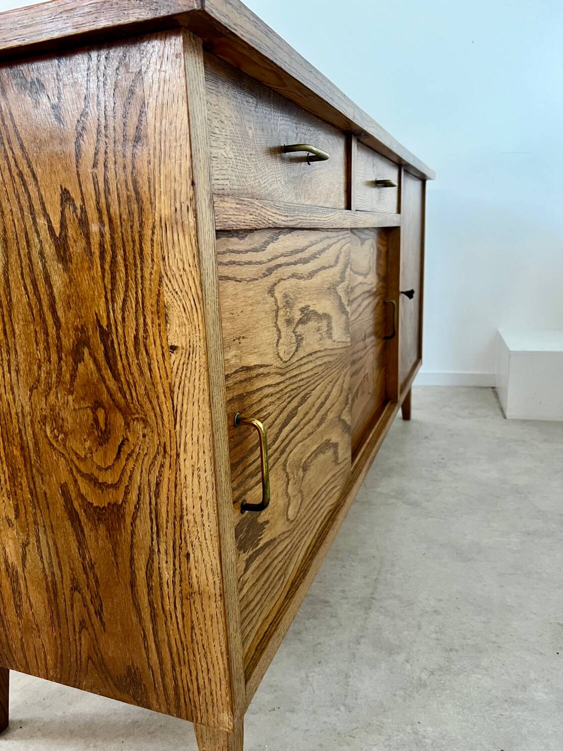 Old oak sideboard from the 1950s, vintage reconstruction period