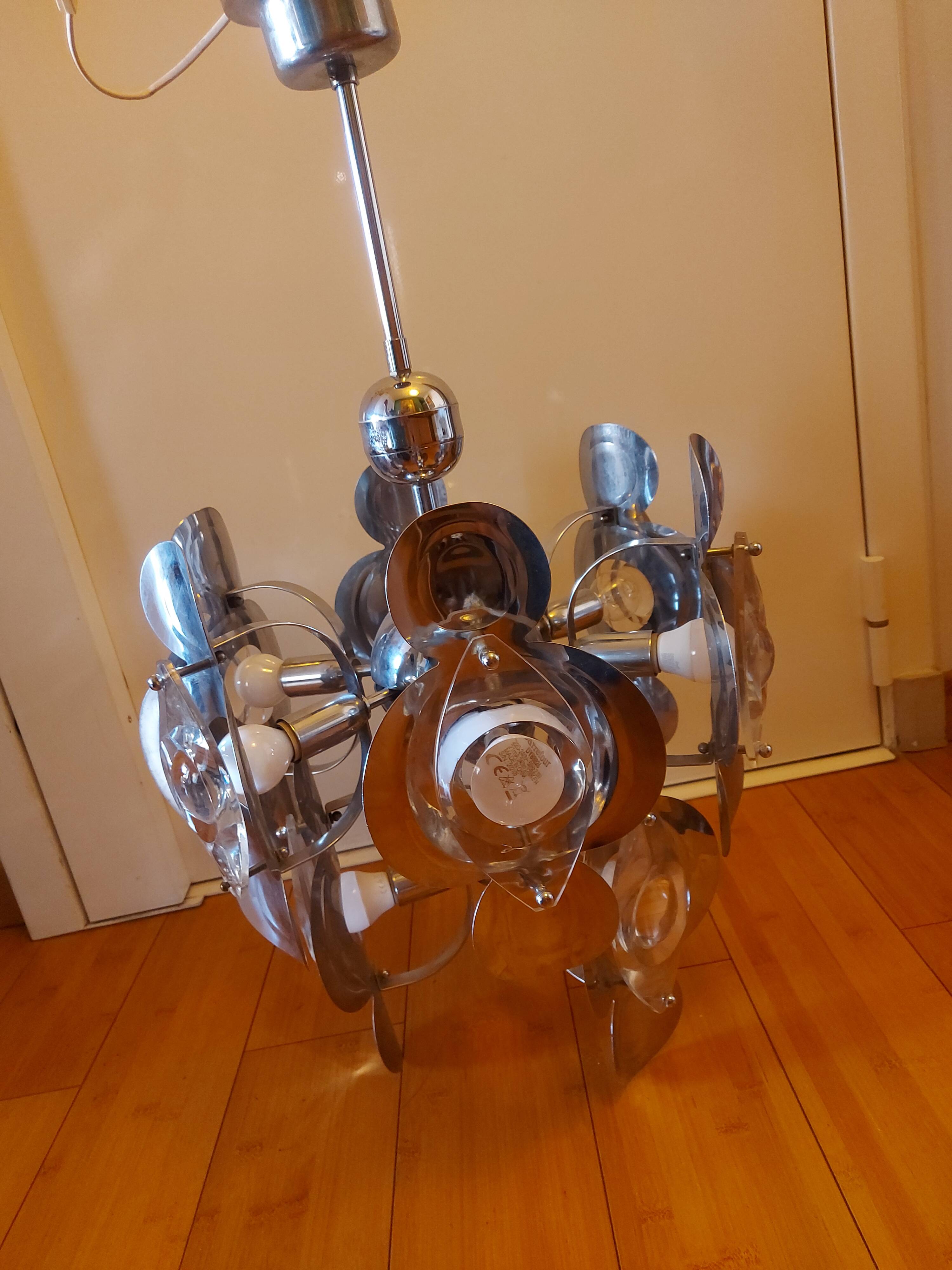 Vintage chandelier 70'S Oscar Torlasco , 9 lights