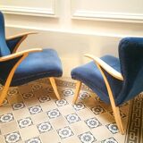 Pair of chairs Scandinavian wing stripes cocktail years 50 Blue