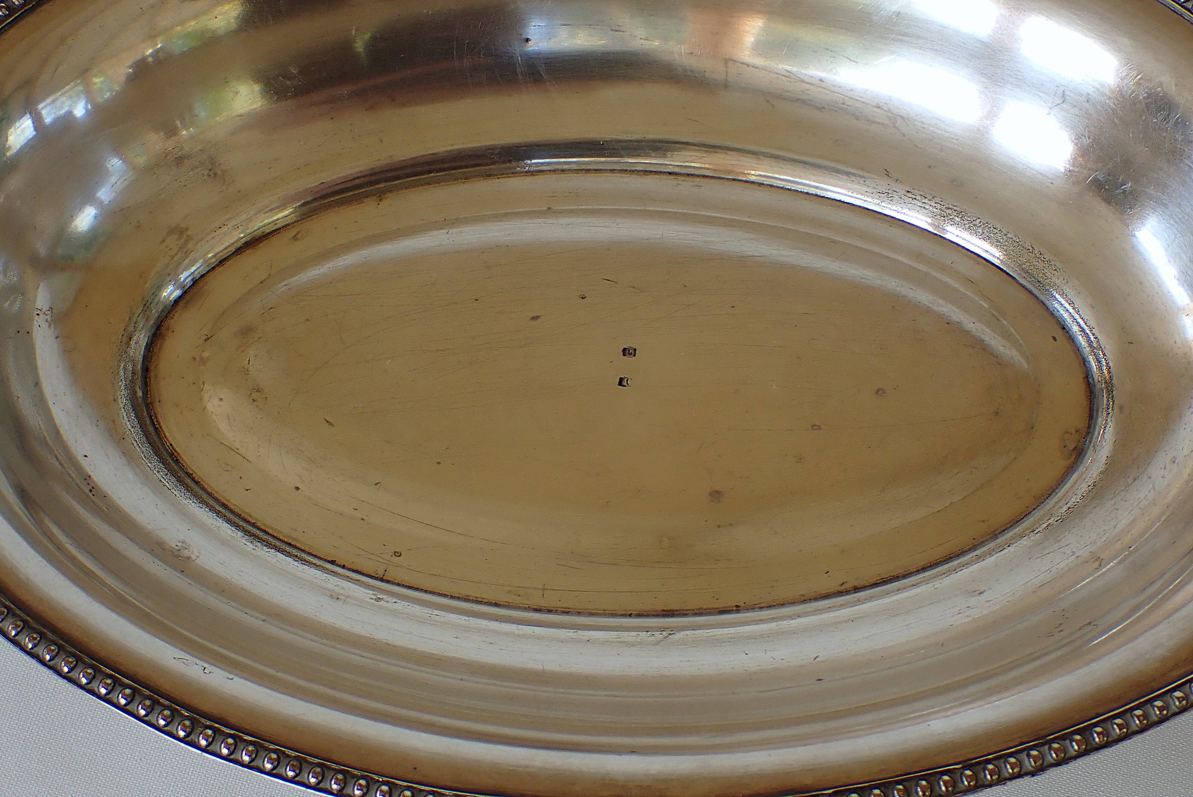 Oval silver-plated metal serving dish/basket/basket