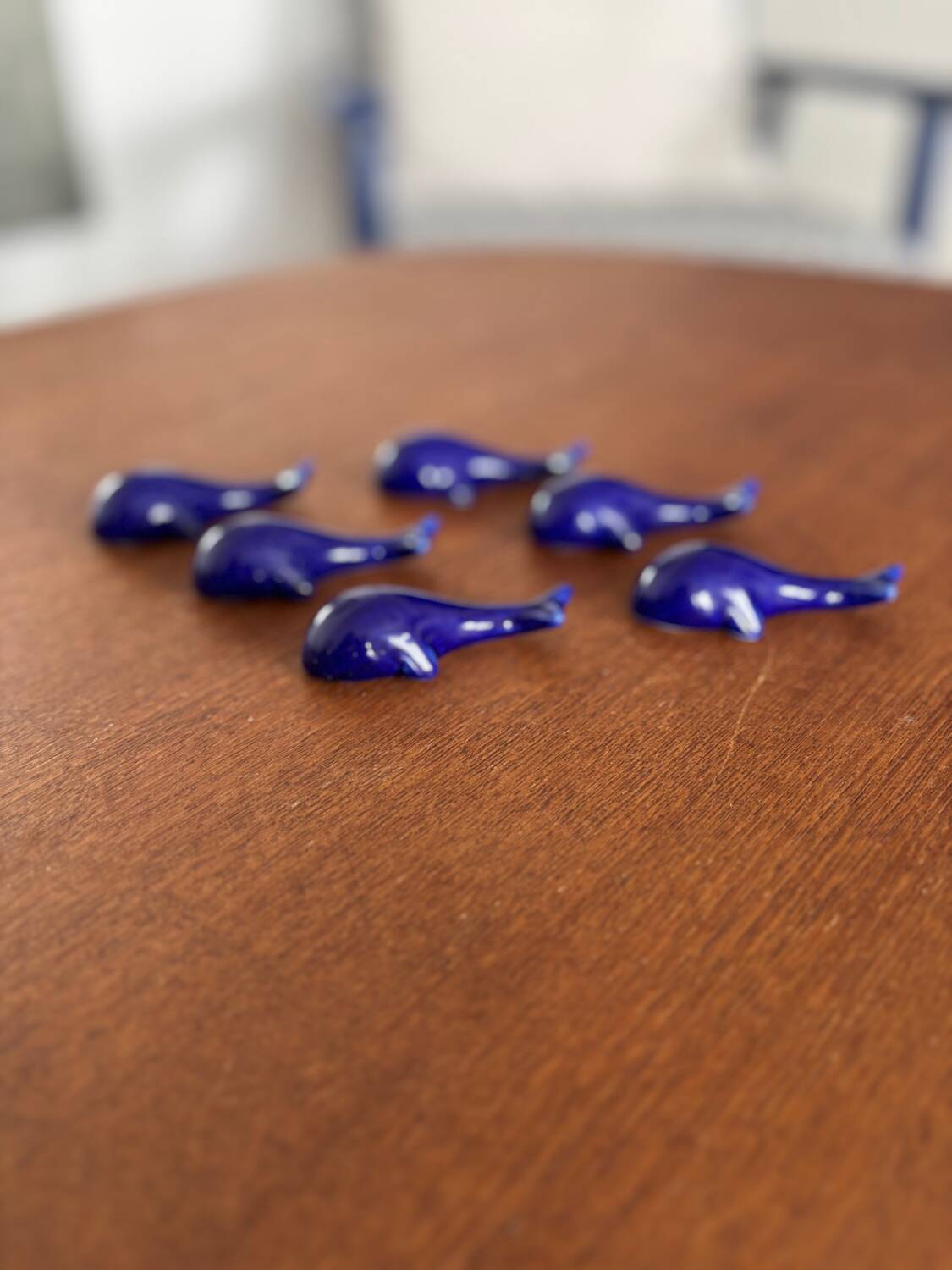 set of 6 vintage ceramic knife rests - blue whale shape