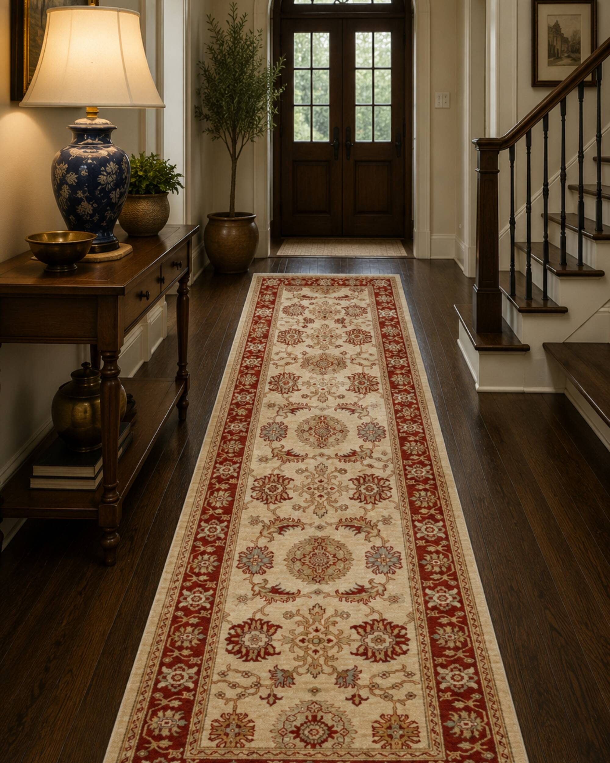 Traditional Runner Rug Handknotted Carpet Cream Area Red Afghan Rug Home De