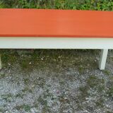 Vintage 1950s kitchen table, orange and white painted wood