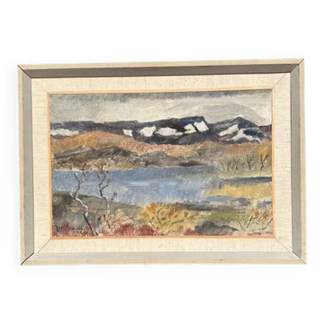 Original Swedish Oil on Panel - 'Landscape with Water' by Josef Sandberg - Signed - Vintage and Framed - 54.5 × 38.5 cm