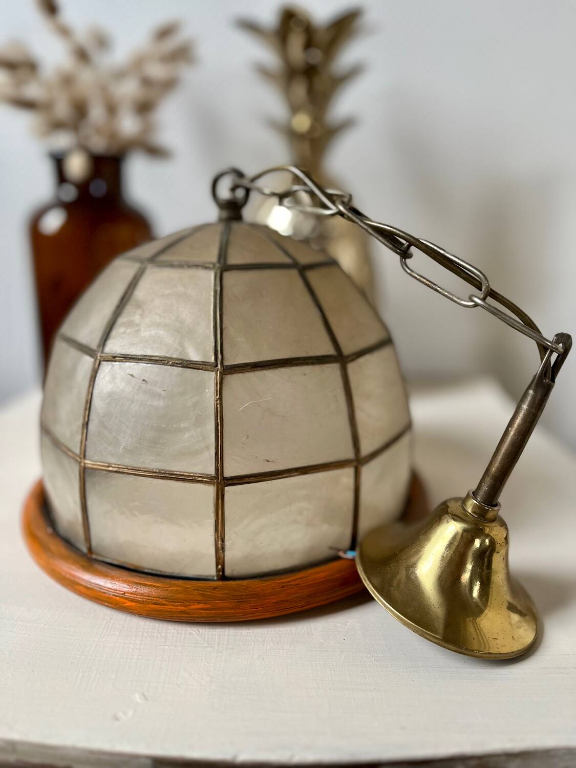 Vintage mother-of-pearl and brass pendant light 1970