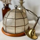 Vintage mother-of-pearl and brass pendant light 1970