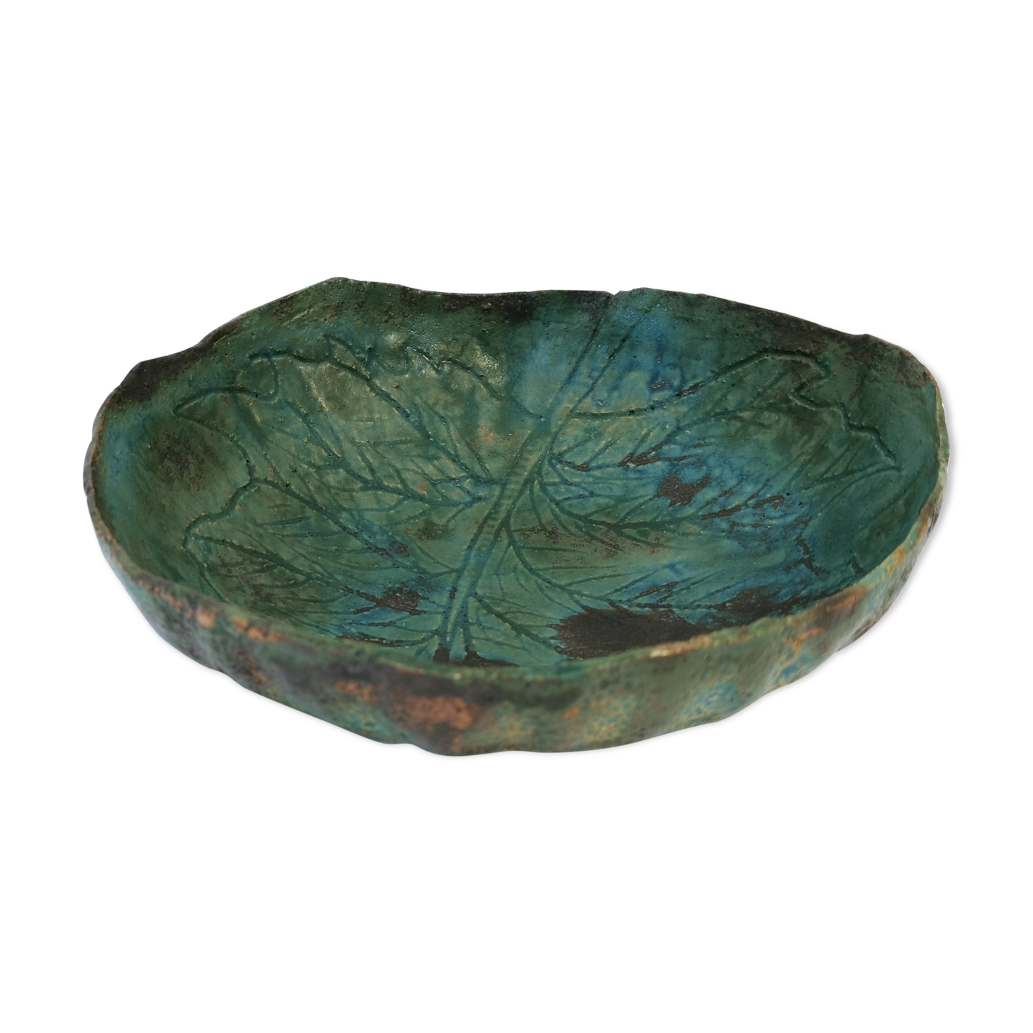 Coupe vide-poches en grès émaillé, signée, artisanat d'art, céramique