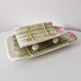 Old dish and asparagus drainer Barbotine ceramic
