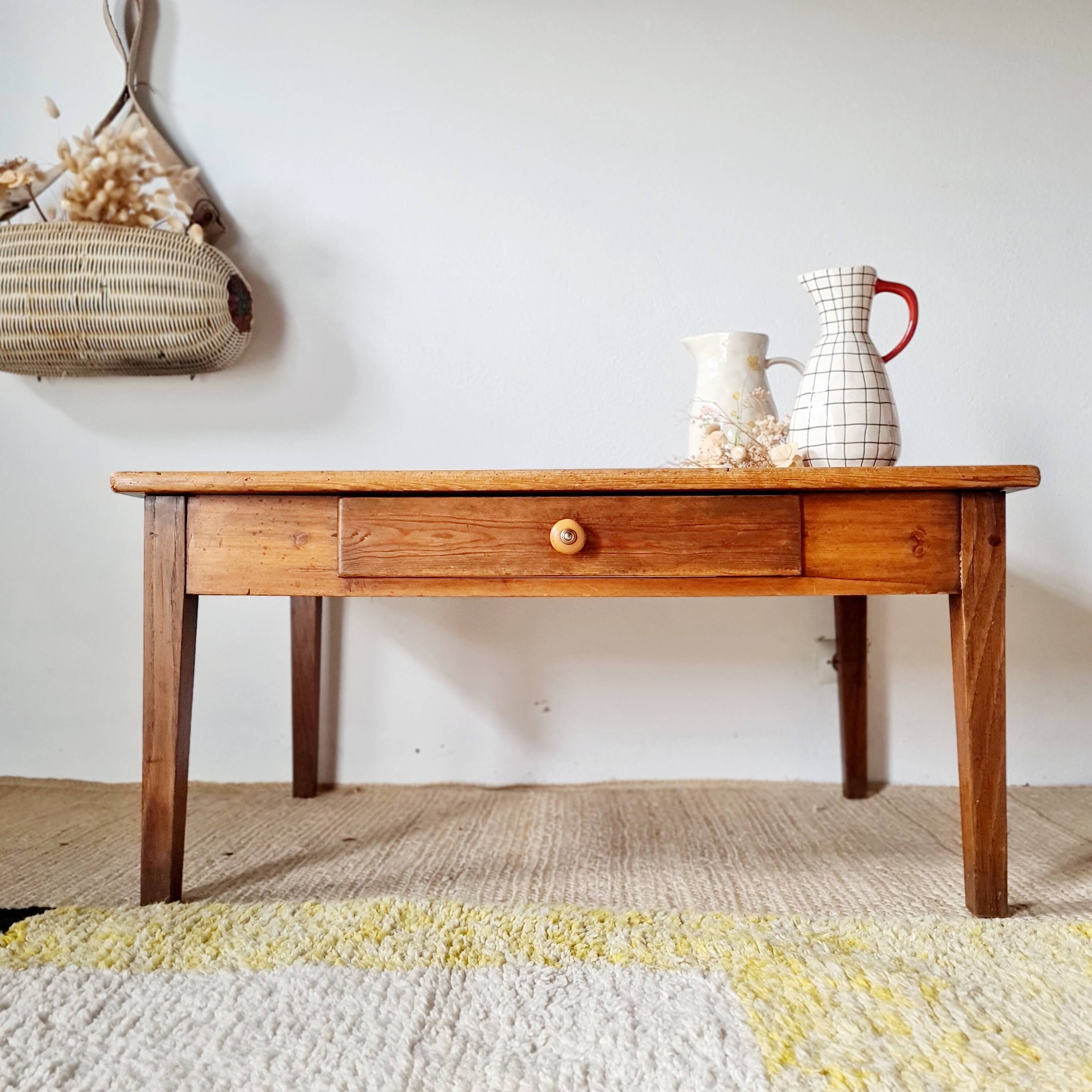 Low farmhouse table with drawer - L100