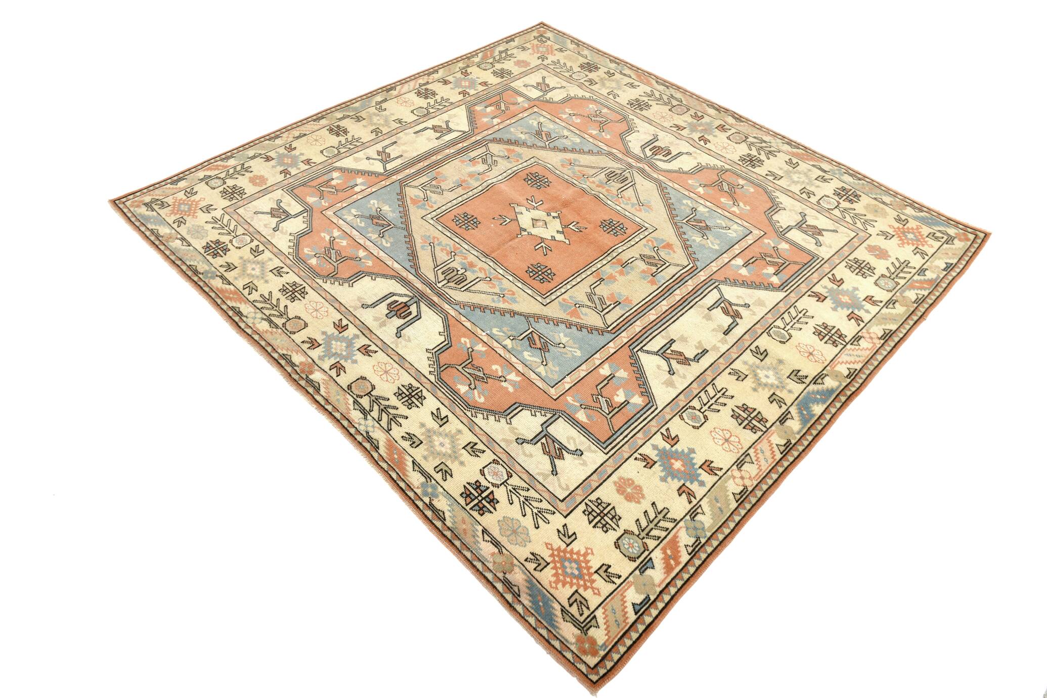 Salmon & Cream Square Persian Rug, 194x212Cm