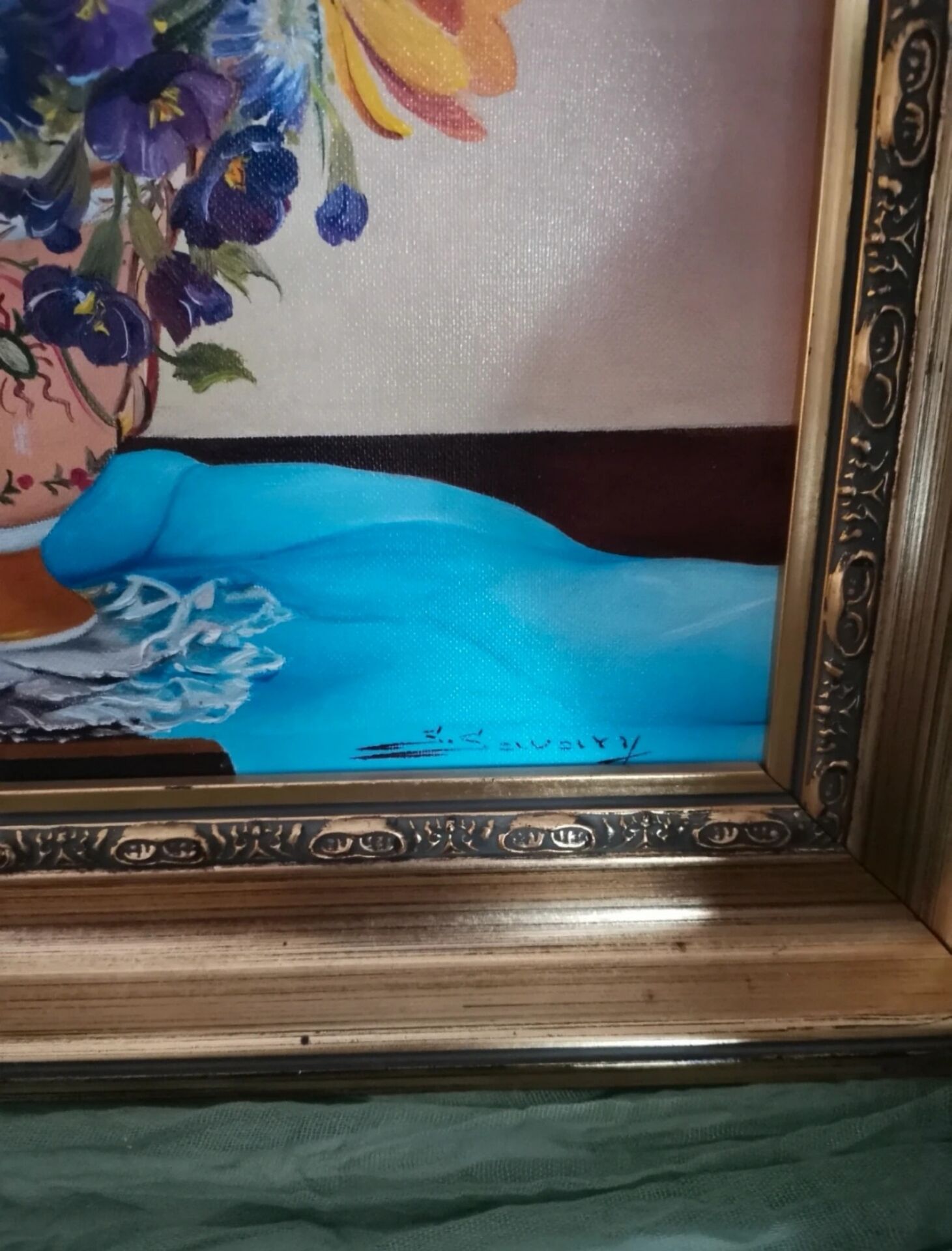 Old painting oil on canvas signed Suzanne Savary – Still life flo