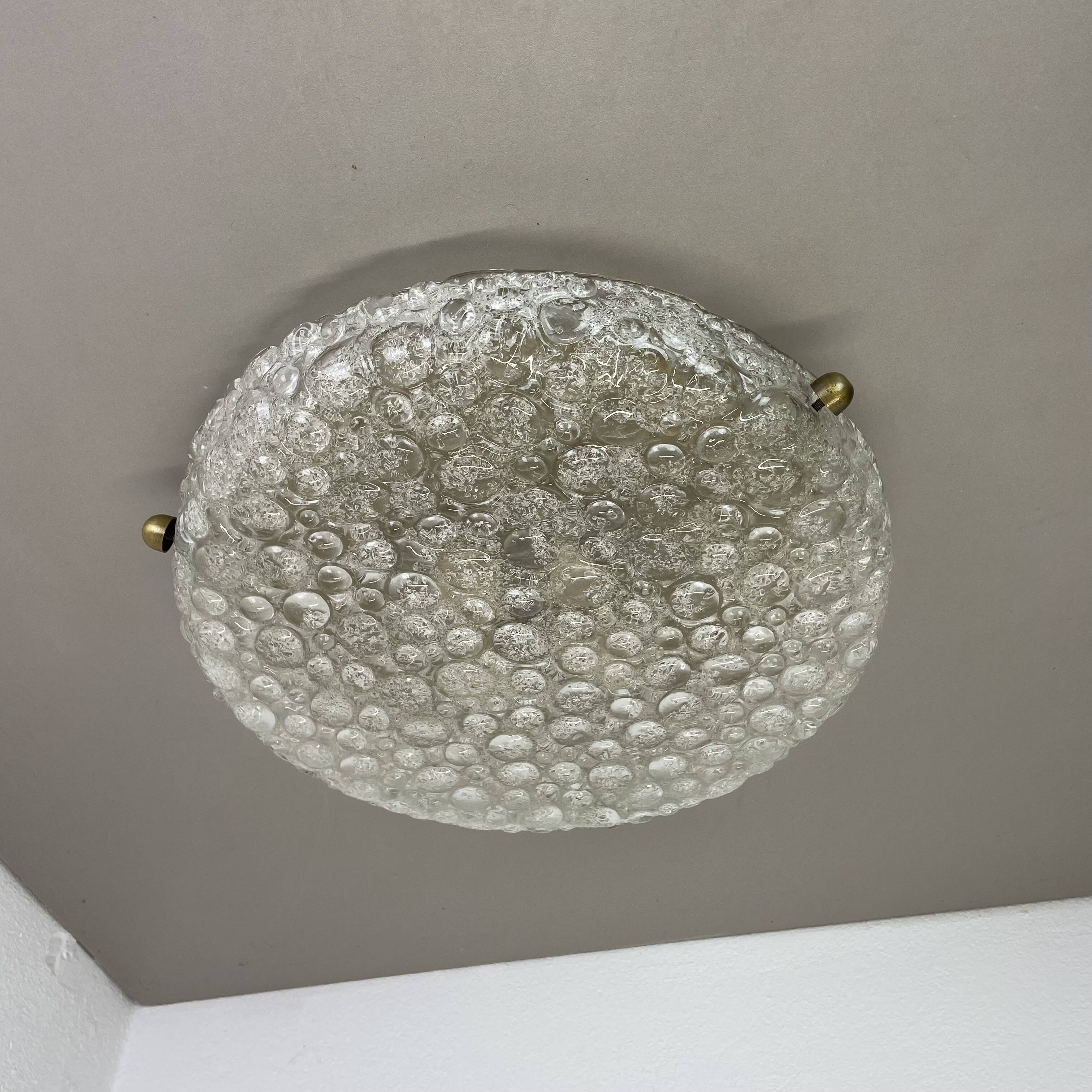 Large 40cm Murano Ice Glass Flushmount Wall Light by Hillebrand Leuchten, 1