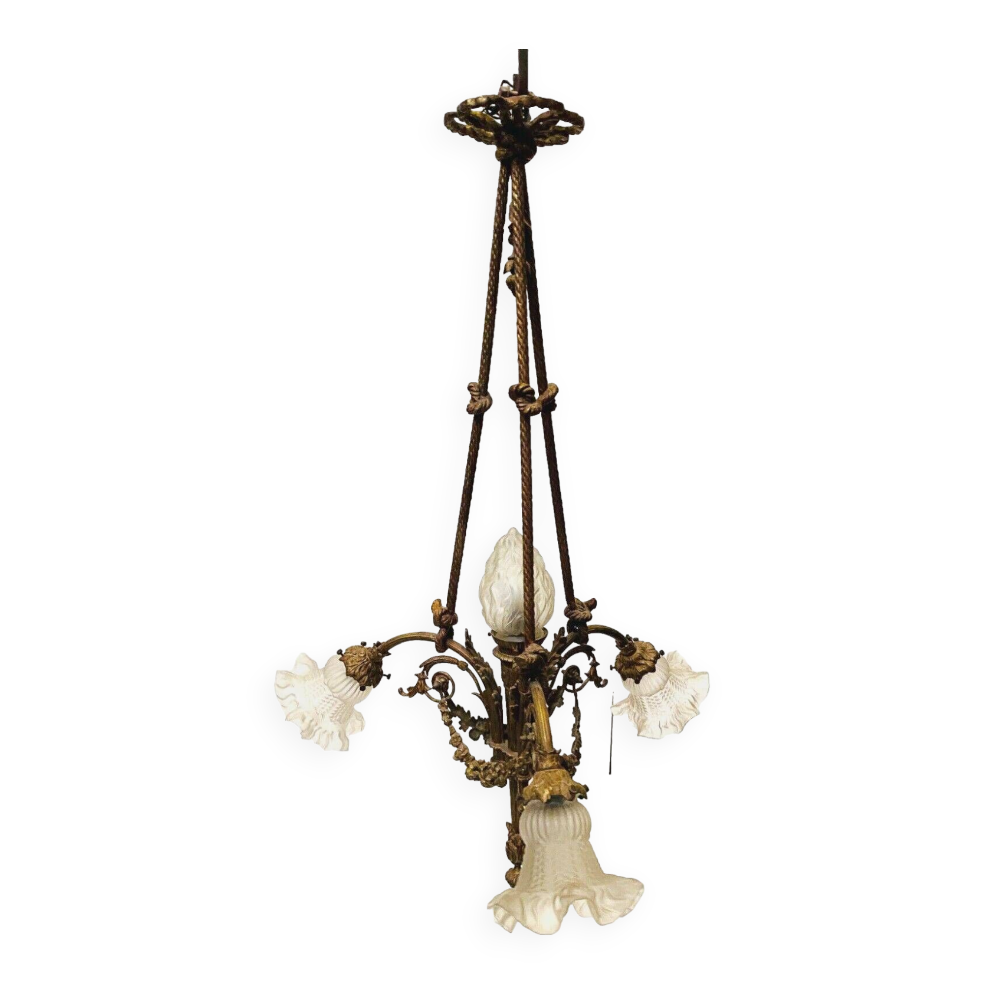 Louis XVI style chandelier in bronze and frosted glass 20th century