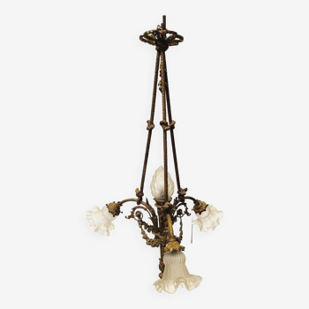 Louis XVI style chandelier in bronze and frosted glass 20th century