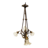 Lustre de style Louis XVI en bronze et verre dépoli, XX ème siècle