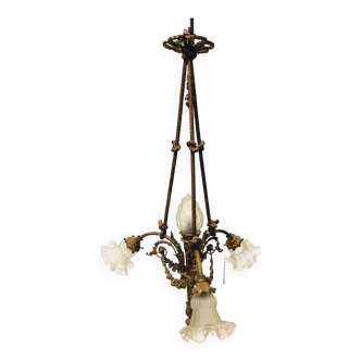 Louis XVI style chandelier in bronze and frosted glass 20th century