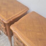 Pair of Louis xv style bedside tables in cherry wood, 3 drawers